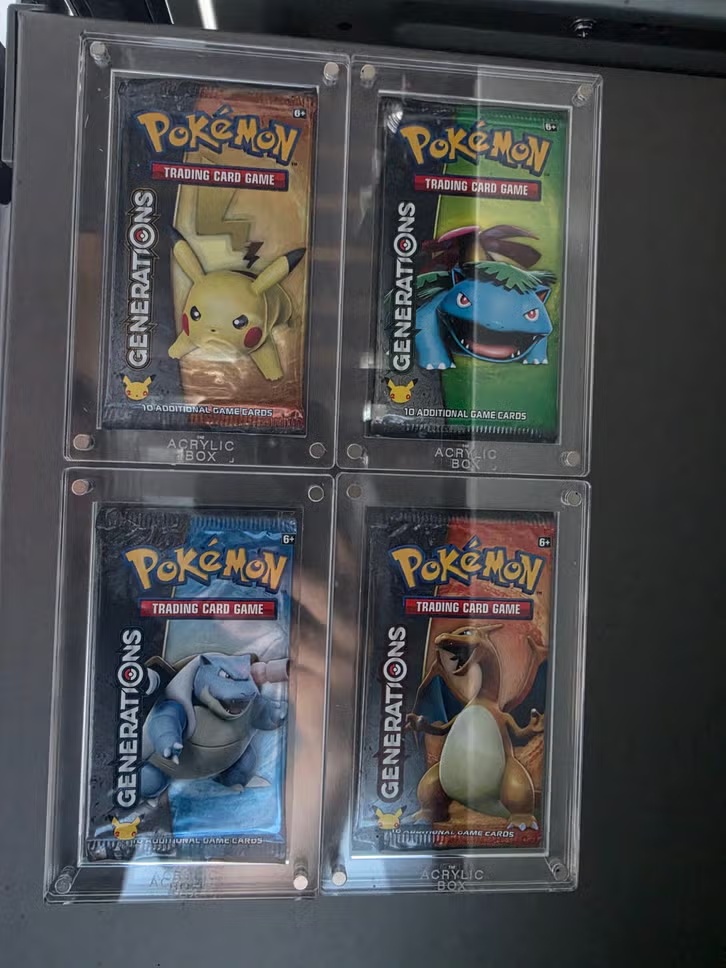 Complete sealed Pokémon Generations booster art set met Pikachu, Venusaur, Blastoise en Charizard